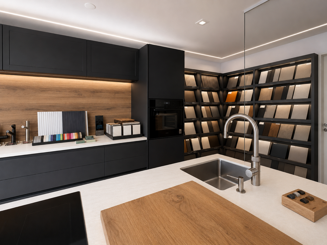 Showroom der SOLIDMADE AG in Dübendorf mit Material- und Oberflächenmustern